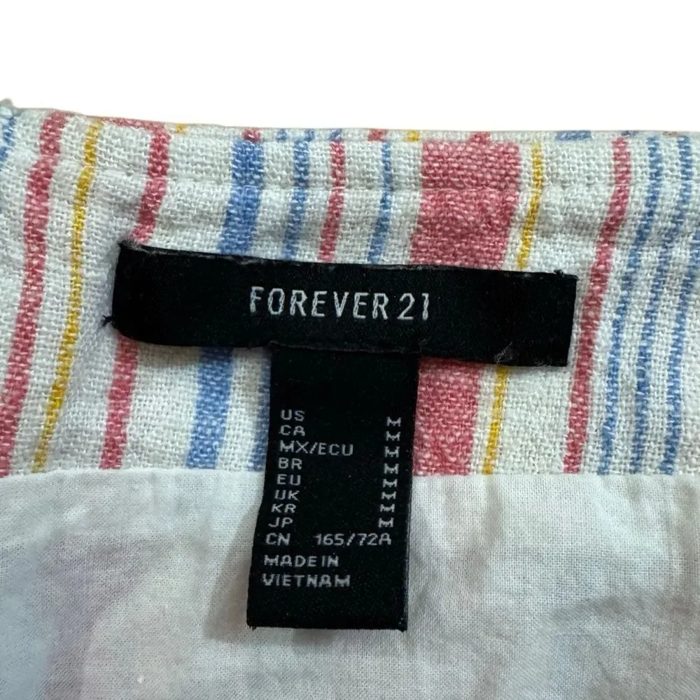 Forever 21 Juniors Linen Multi Color Stripe Micro Mini Boho Skirt Size Medium